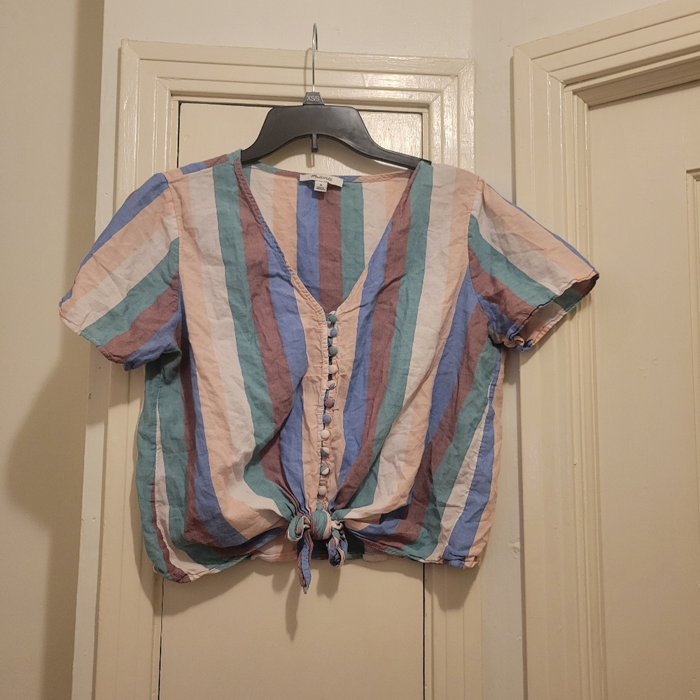 Madewell Pink and Blue Striped Button Down Shirt